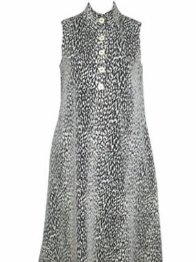 J McLaughlin Sleeveless Black and Cream Patterned Knit A-Line Swing Dress Large